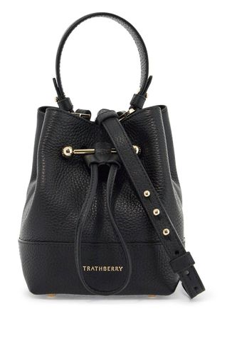 Black Calfskin Bucket Bag With Hammered Finish And Drawstring Closure - Strathberry - Modalova