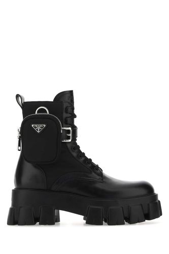 Black Leather And Re-nylon Monolith Ankle Boots - Prada - Modalova
