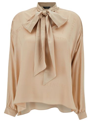 Oversized Shirt With Bow Detail And All-over Jacquard Logo In Silk Woman - Balenciaga - Modalova