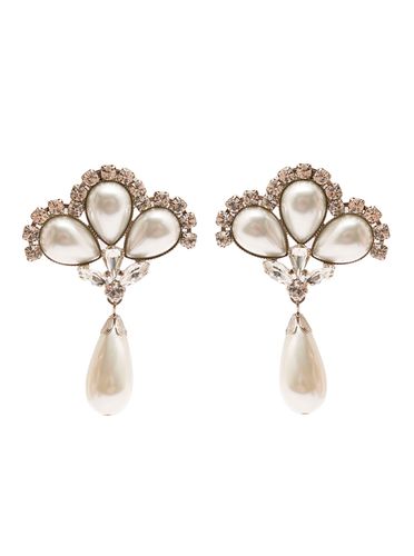 Silver-colored Clip-on Crystal Earrings With Pendant Pearl In Hypoallergenic Brass Woman - Alessandra Rich - Modalova