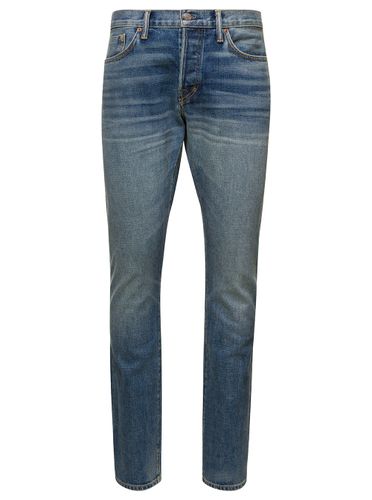 Five-pocket Slim Jeans With Logo Patch In Cotton Blend Denim Man - Tom Ford - Modalova