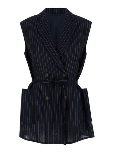 Striped Vest With Belt In Cotton Blend Woman - Brunello Cucinelli - Modalova