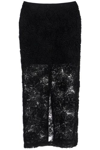 Black Recycled Polyester Floral Mesh Pencil Skirt - Rotate by Birger Christensen - Modalova