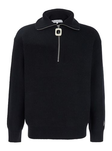 J. W. Anderson High Neck Sweater With Front Zip Closure And Logo Embroidery In Wool Man - J.W. Anderson - Modalova