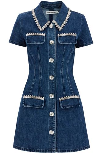 Denim Collared Mini Dress - self-portrait - Modalova