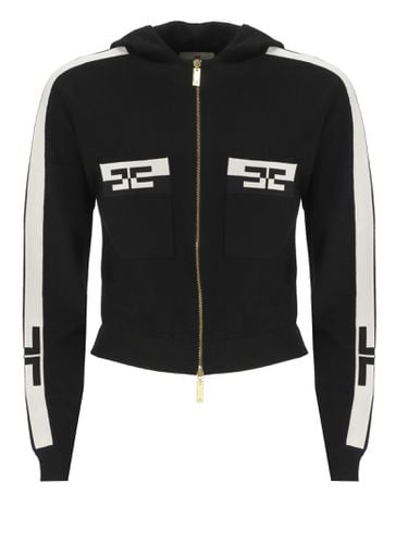 Cropped Viscose Sweatshirt With Logo Bands - Elisabetta Franchi - Modalova