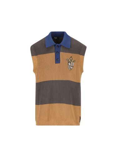 Logo Embroidered Striped Knitted Polo Shirt - Fendi - Modalova