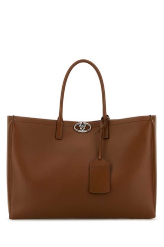 Brown Leather Vlogo Shopping Bag - Valentino Garavani - Modalova