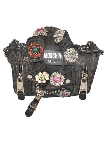 Embellished Biker Zip Shoulder Bag - Moschino - Modalova