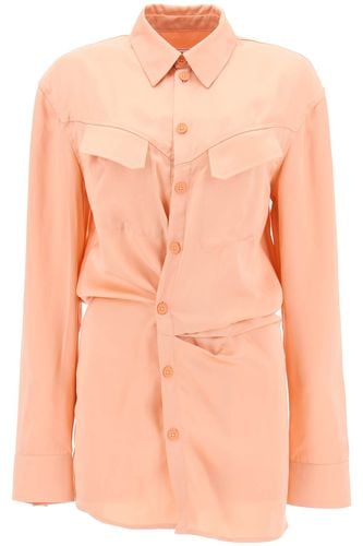 Off-White Satin Mini Shirt Dress - Off-White - Modalova