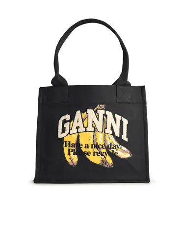 Large Banana Print Bag In Cotton - Ganni - Modalova