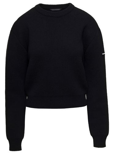 Cropped Crewneck Sweater With Logo Patch - Balenciaga - Modalova