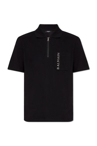 Oversize Half-zipped Polo Shirt - Balmain - Modalova