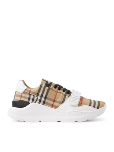 Checked Sneakers In Leather And Cotton - Burberry - Modalova