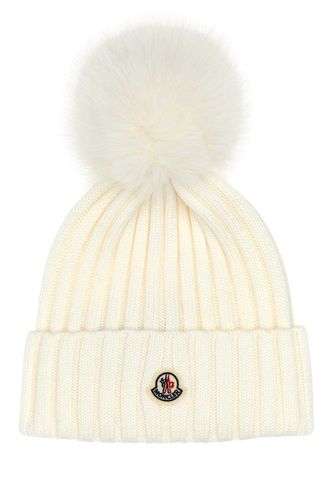 Moncler Ivory Wool Beanie Hat - Moncler - Modalova