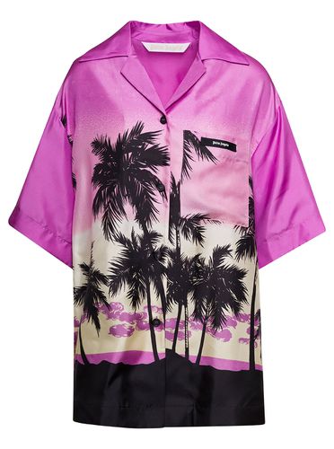 Bowling Shirt With All-over Sunset Print In Silk Woman - Palm Angels - Modalova