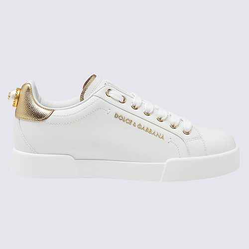 And Gold-tone Leather Portofino Sneakers - Dolce & Gabbana - Modalova