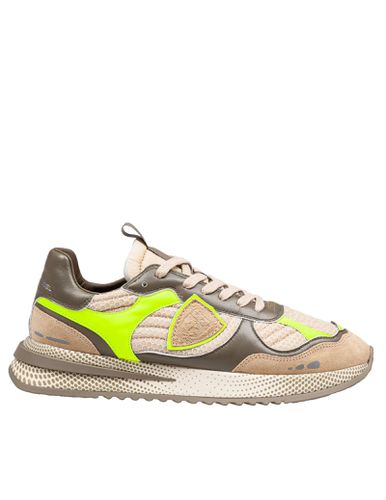 Olympique Sneakers In Leather And Fabric Color Military Green And Yellow - Philippe Model - Modalova