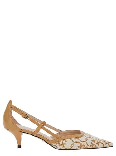 Beige Pumps With Cut-out And Logo Print In Leather Woman - Pinko - Modalova