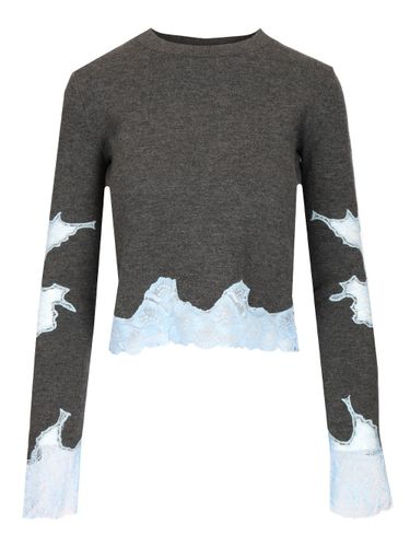 Contrast Lace Knit Sweater - self-portrait - Modalova