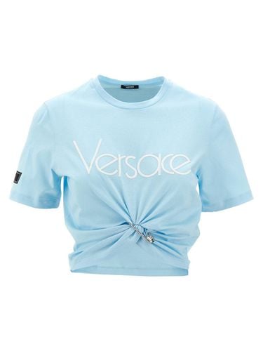 Safety Pin Detailed Cropped T-shirt - Versace - Modalova