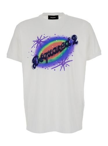Crewneck T-shirt With Multicolor Logo Print In Cotton Man - Dsquared2 - Modalova