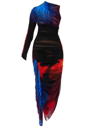 Abito Floreale Blu E Rosso Manica Lunga Slim Fit Asimmetrico - Mugler - Modalova