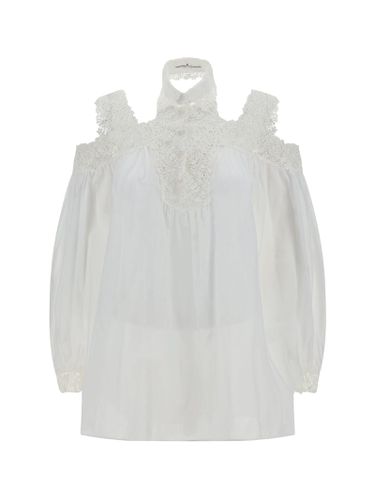 White Blouse With Flower Lace And Cut-out - Ermanno Scervino - Modalova
