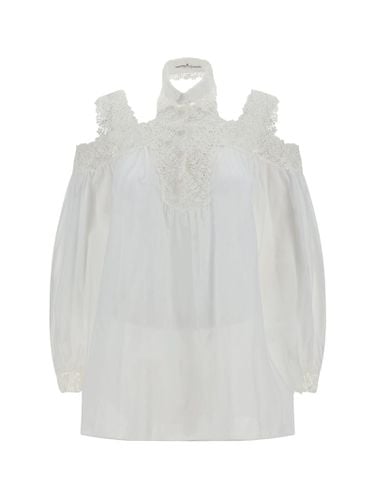 White Blouse With Flower Lace And Cut-out - Ermanno Scervino - Modalova