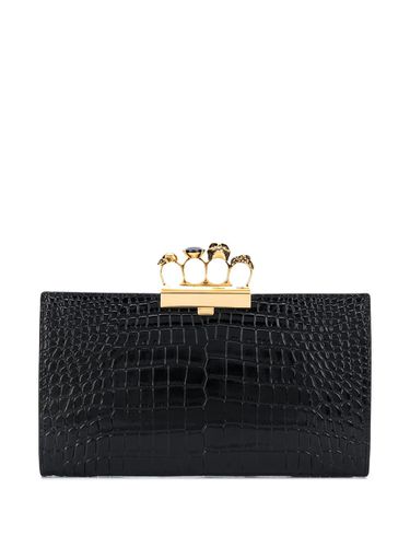 Four-ring Skull Flat Clutch Bag With Crocodile Effect - Alexander McQueen - Modalova