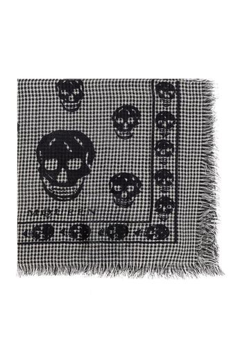 Houndstooth Skull Printed Frayed-edeg Scarf - Alexander McQueen - Modalova