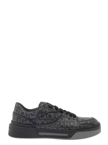 New Roma Black Low Top Sneakers With All-over Logo Print In Canvas And Leather Man - Dolce & Gabbana - Modalova