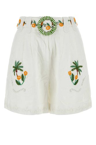 White Linen Tree Macaw Shorts - Farm Rio - Modalova