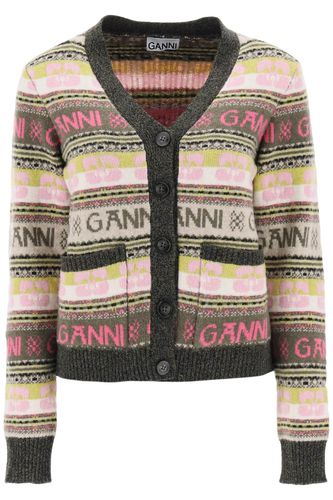 Ganni Jacquard Logo Motif Cardigan - Ganni - Modalova