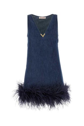 Logo Plaque V-neck Denim Dress - Valentino Garavani - Modalova