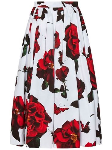 Tudor Rose Print Pleated Midi Skirt In Cotton Woman - Alexander McQueen - Modalova