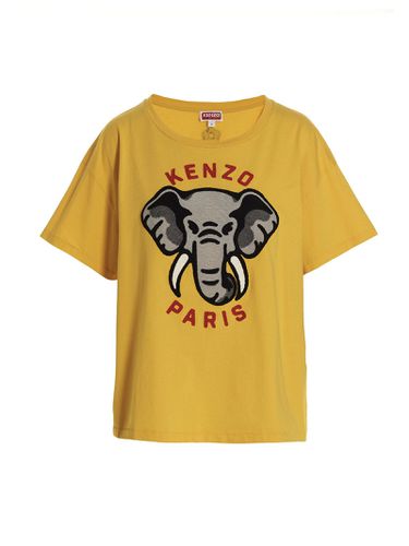 Oversize T-shirt With Elephant And Logo On The Chest - Kenzo - Modalova