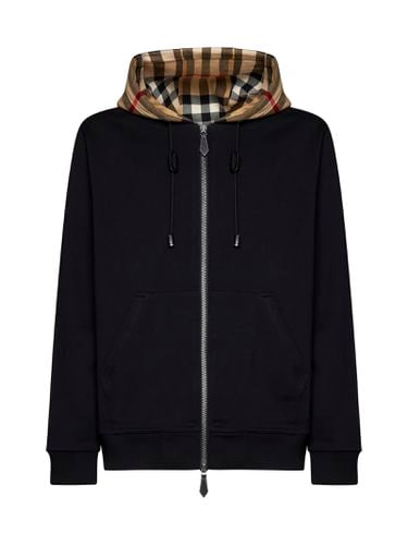 Check Detailed Zipped Drawstring Hoodie - Burberry - Modalova