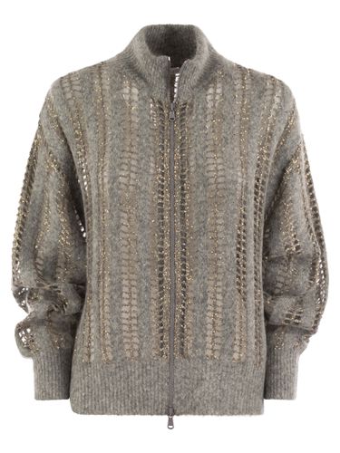 Wool And Mohair Cardigan With Mesh Workmanship - Brunello Cucinelli - Modalova