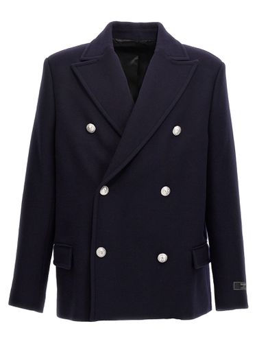 Double-breasted Coat With Logo Buttons - Balmain - Modalova