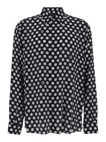 Oversized Shirt With Polka Dot Dg Print In Silk Crepe Man - Dolce & Gabbana - Modalova