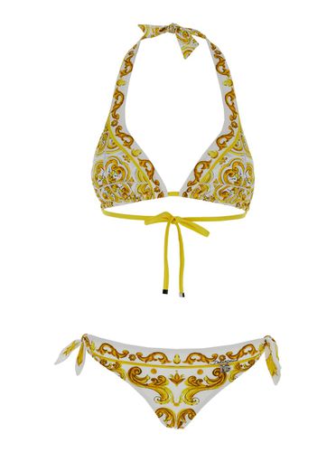 Yellow Bikini With Majolica Print In Stretch Fabric Woman - Dolce & Gabbana - Modalova