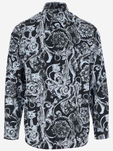 Cotton Shirt With Baroque Print - Versace - Modalova