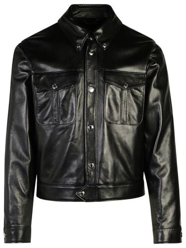 Versace Black Leather Jacket - Versace - Modalova