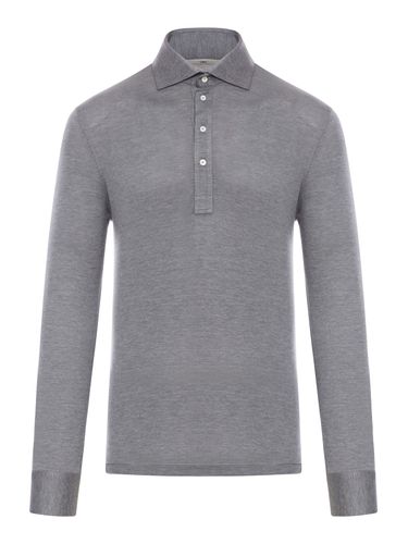 Long-sleeved Polo Shirt In Light Silk And Cotton Jersey With Shirt Collar - Brunello Cucinelli - Modalova