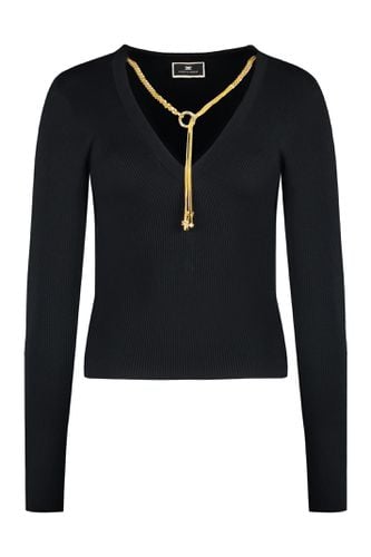 Tricot Sweater With Jewel - Elisabetta Franchi - Modalova