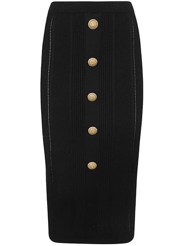 High Waist Five Button See Through Knit Midi Skirt - Balmain - Modalova