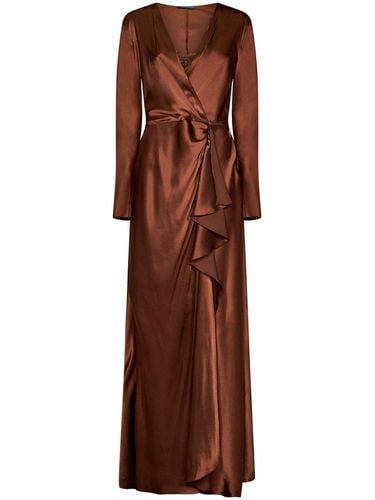 V-neck Draped Wrap-effect Satin Maxi Dress - Alberta Ferretti - Modalova