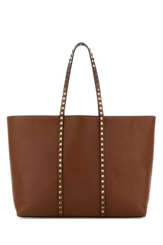 Caramel Leather Medium Rockstud Shopping Bag - Valentino Garavani - Modalova