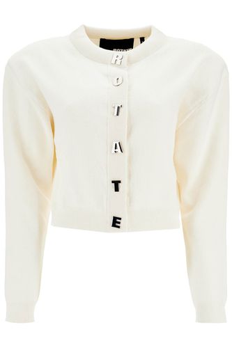 Ivory White Short Cotton Cardigan With Crew Neck - Rotate by Birger Christensen - Modalova